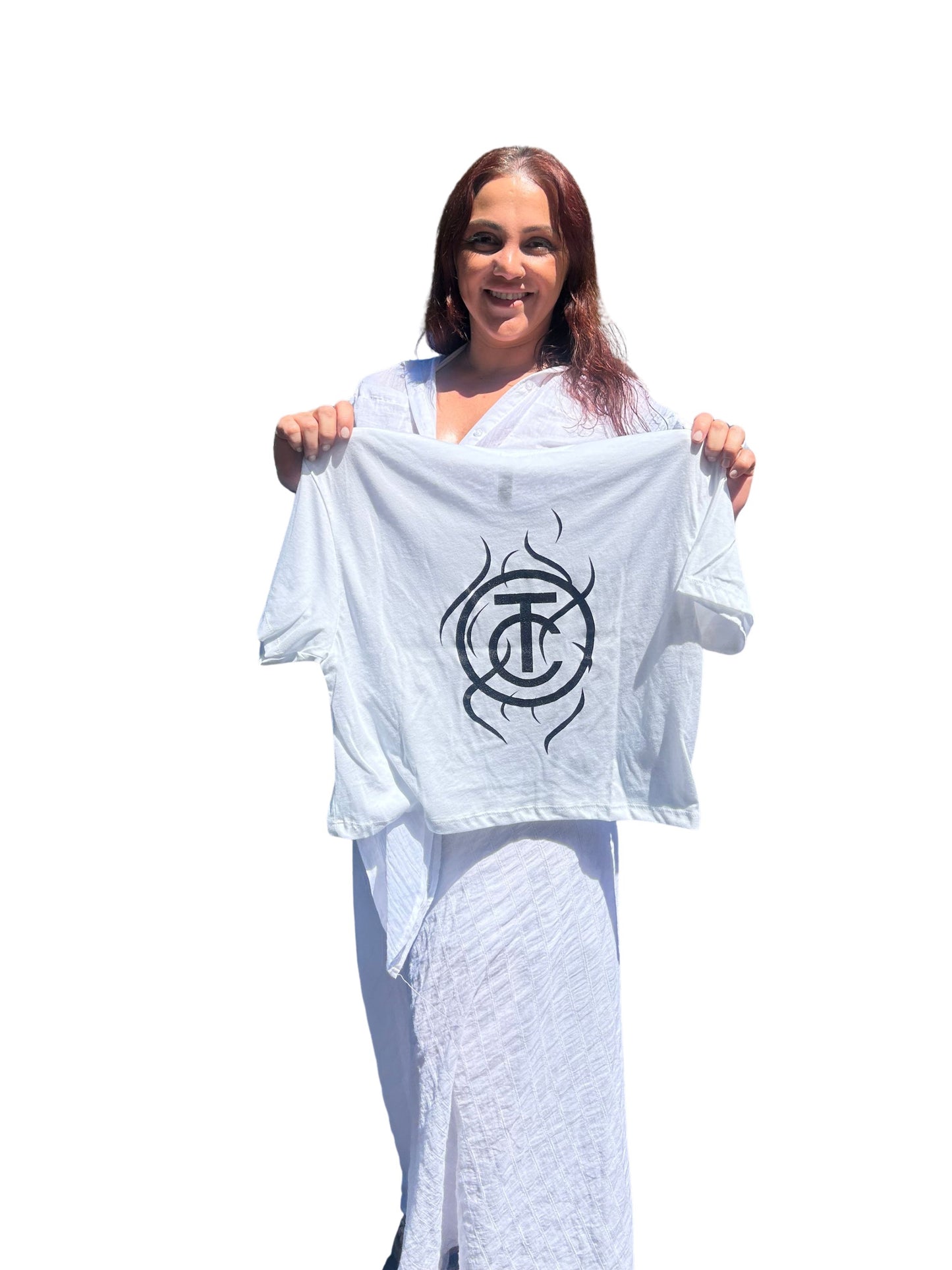 Wht Crop Top blk logo front & back